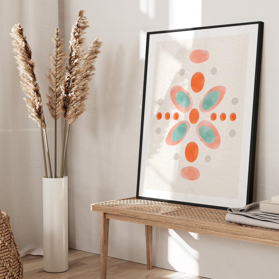 Plakat bez ramy 21x30 - Symfonia Natury - abstrakcyjne plamy w odcieniach pomarańczowym, kropki plamki