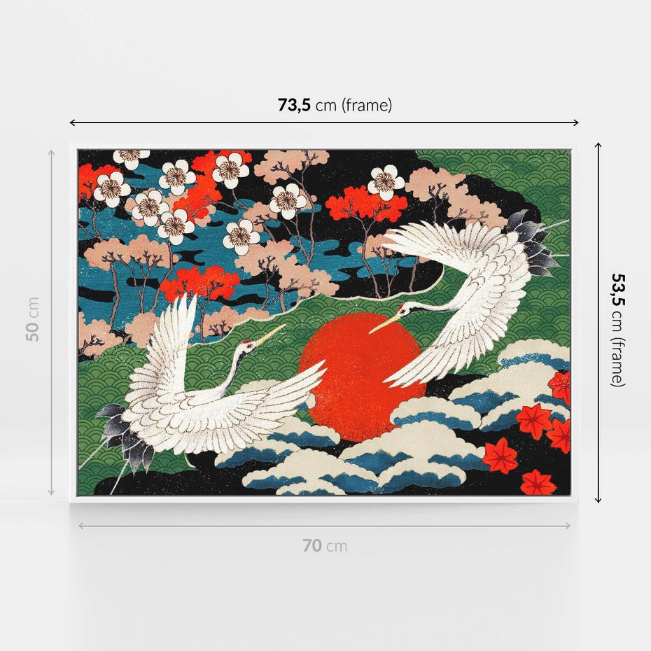 Obraz w ramie 70x50 - Wibracje emocji - sztuka japońska, wyraziste kolory - rama biała