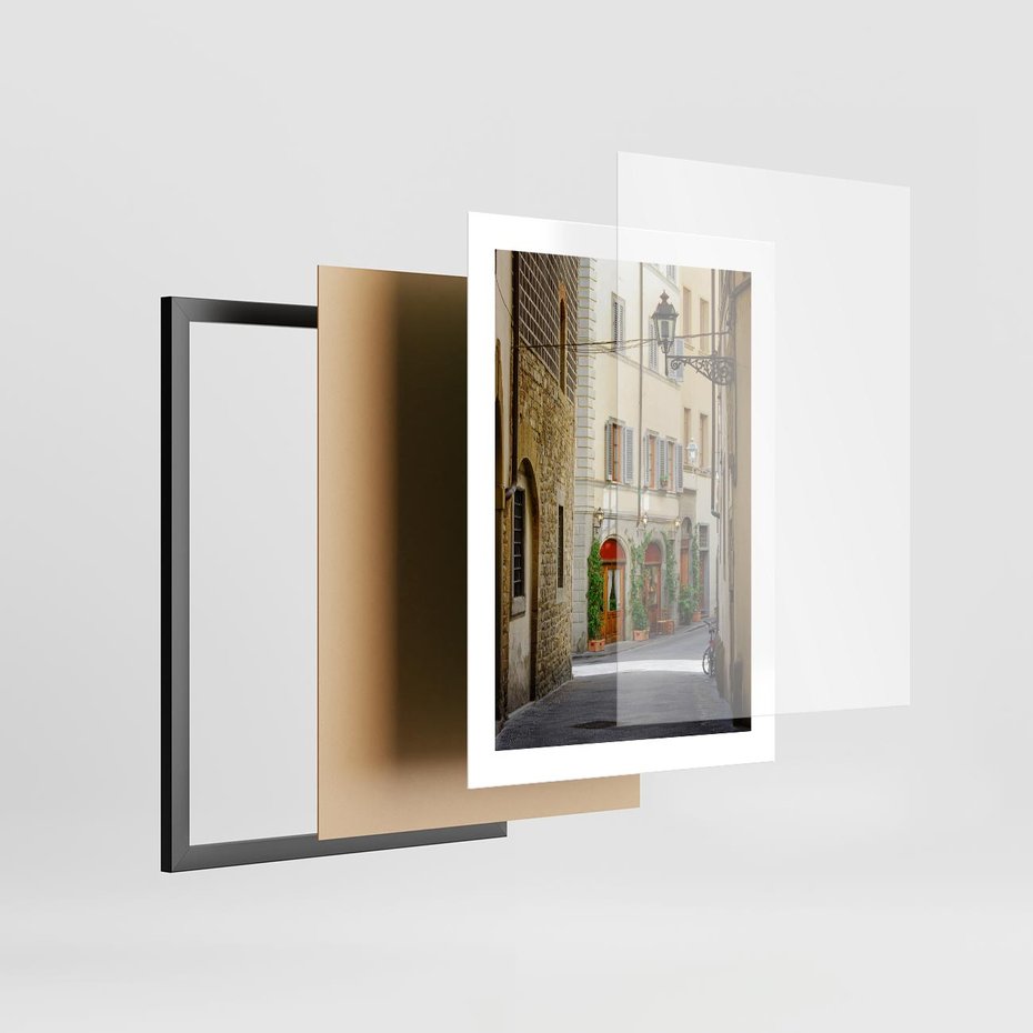 Plakat w ramie 30x40 - Uliczka: perspektywa miejskiego krajobrazu - uliczka, perspektywa - rama czarna