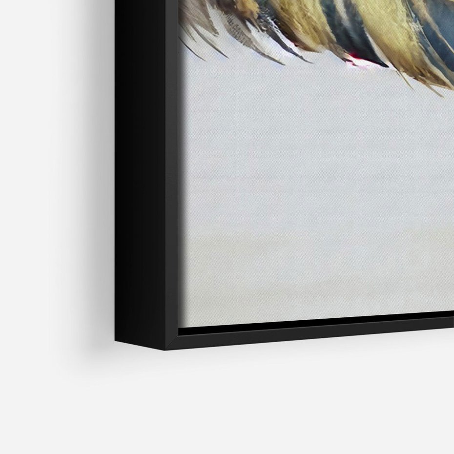 Obraz w ramie 50x70 - Granatowo-Złote Pióra - sztuka, granatowe i złote pióra - rama czarna