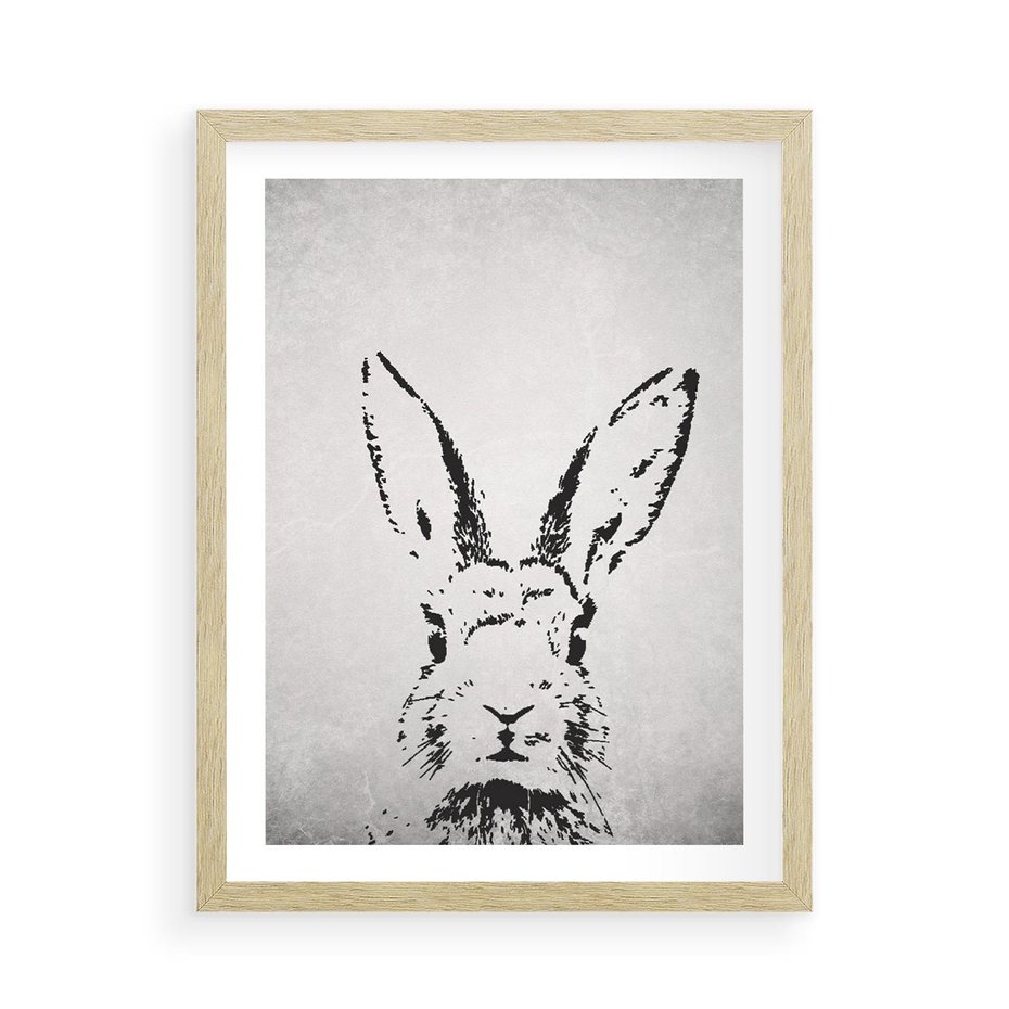 Plakat w ramie 50x70 - Szkicowany królik w grafice - szkic, królik - rama drewno