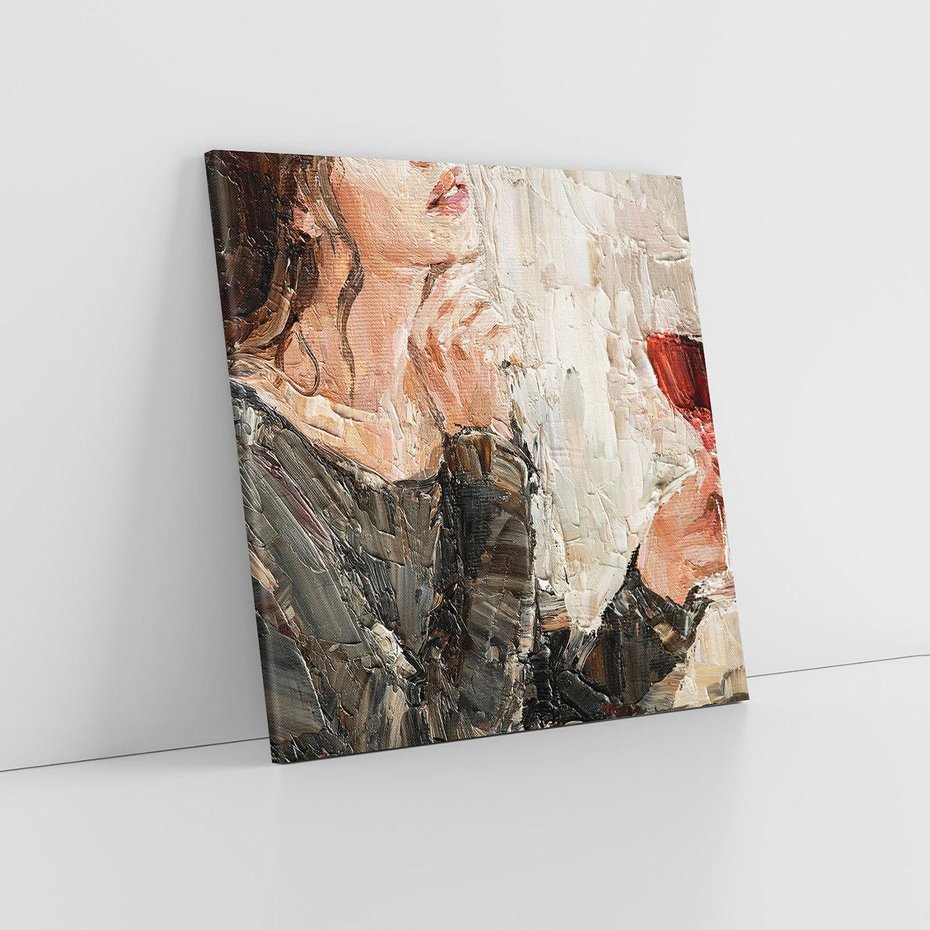 Obraz na płótnie 70x70 - Esencja - kobieta wino obraz impresonizm olej na płótnie