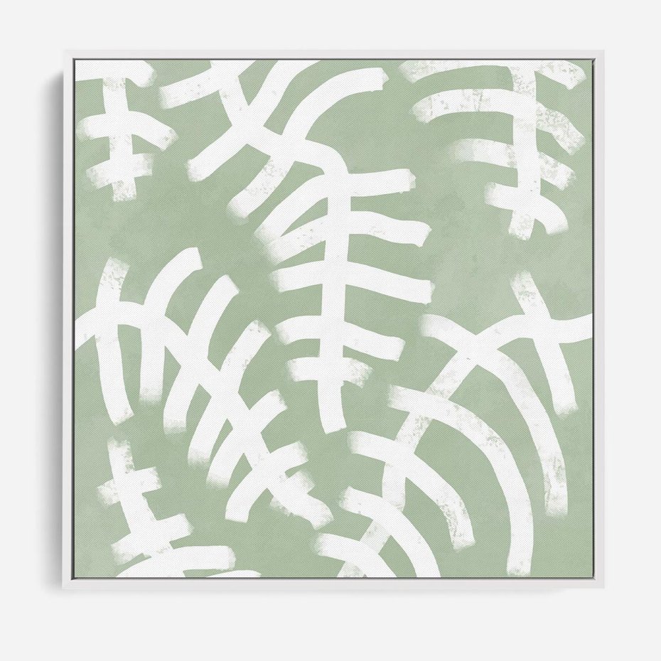 Obraz w ramie 50x50 - Oaza Zieleni - zielona abstrakcja, zgaszona zieleń - rama biała
