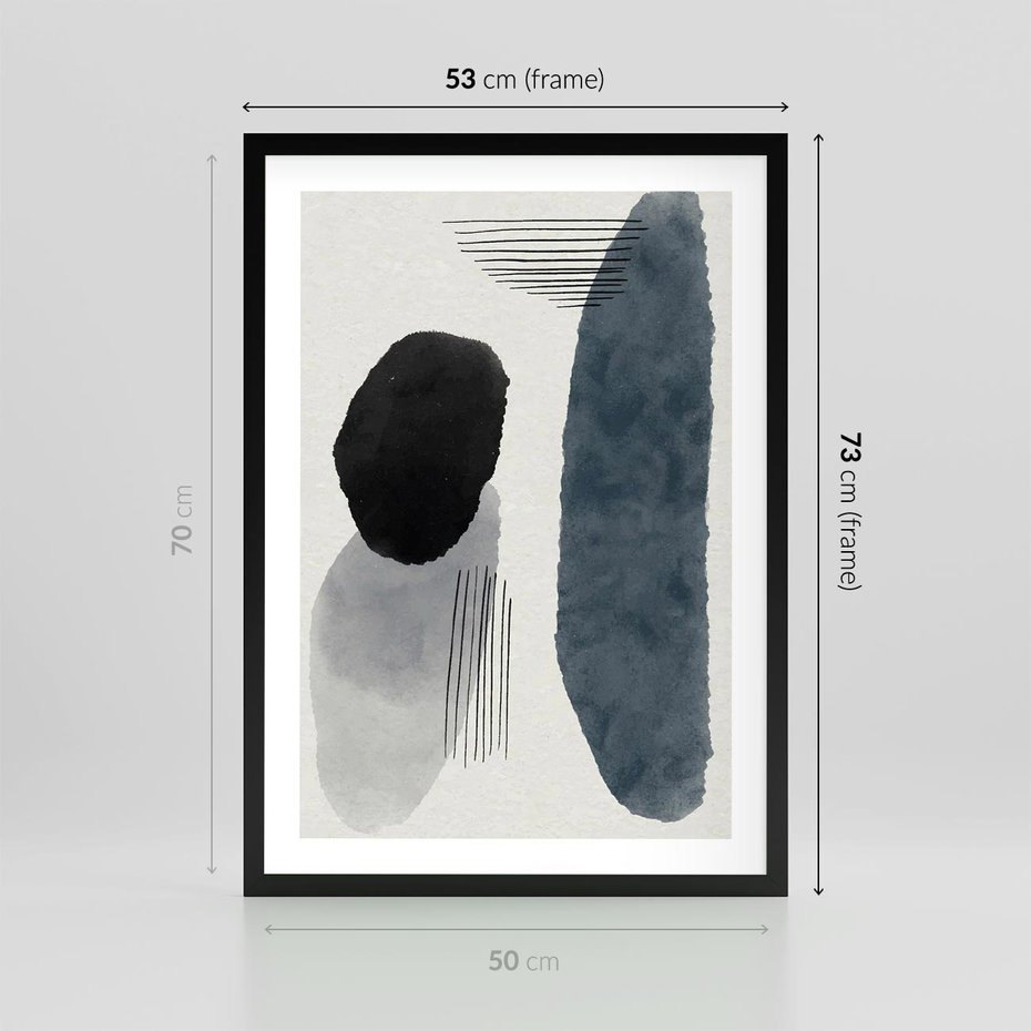 Plakat w ramie 50x70 - Abstrakcyjna Gra Szarości - abstrakcyjna grafika, akwarela - rama czarna