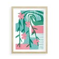 Plakat w ramie 50x70 - Rozkwitające Harmonie Form - abstrakcyjne pastelowe kwiaty, nowoczesna sztuka - rama drewno