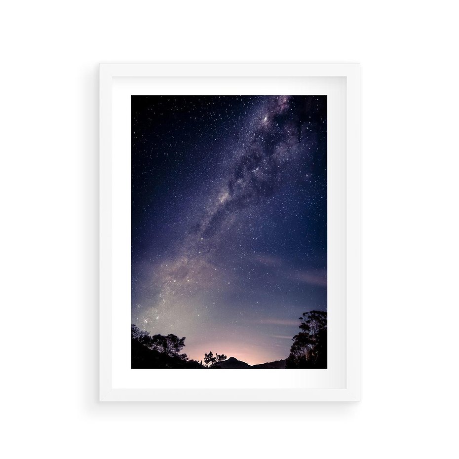 Plakat w ramie 30x40 - Gwiaździste Ujęcie - gwiaździste niebo, noc - rama biała