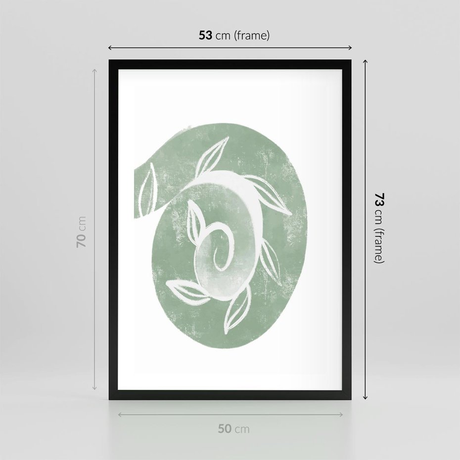 Plakat w ramie 50x70 - Zielony Świat Odpoczynku - abstrakcyjny zielony motyw, skandynawski design - rama czarna