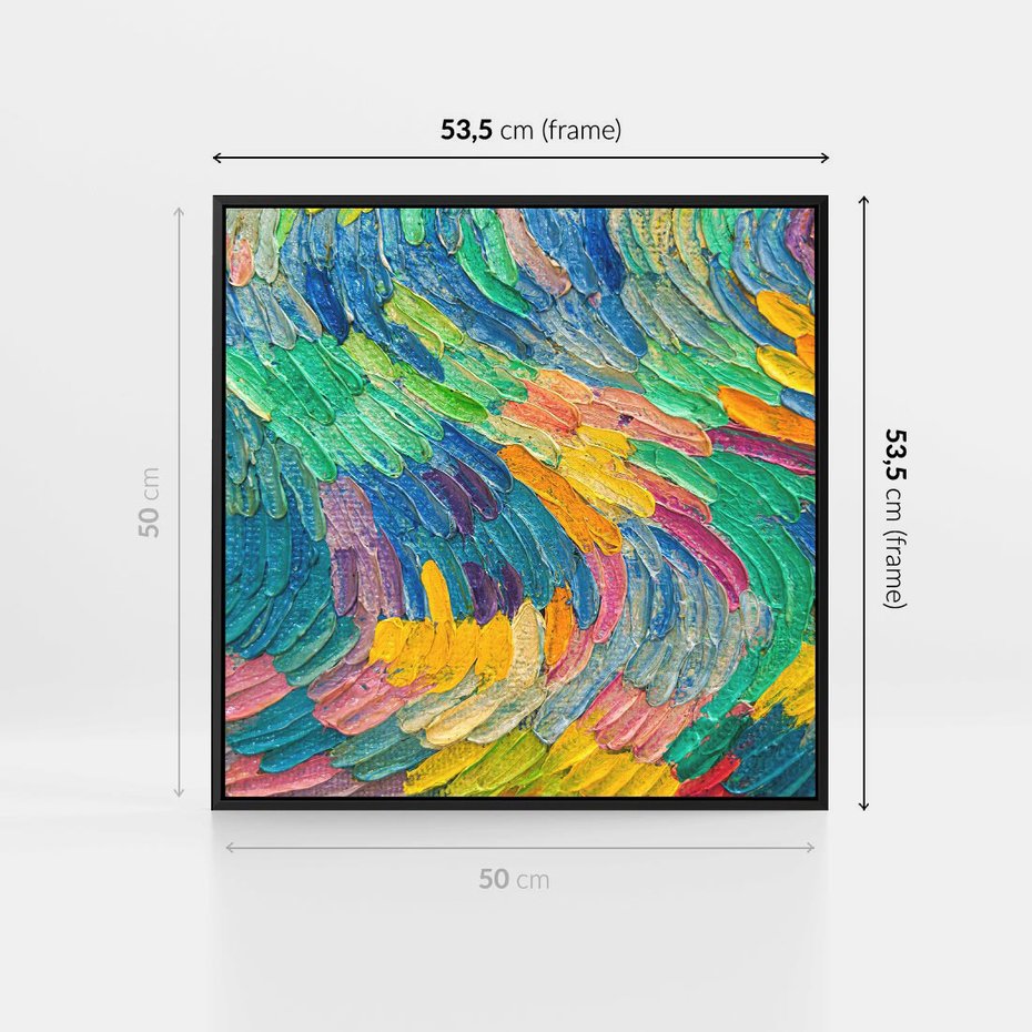 Obraz w ramie 50x50 - Egzotyczne Pióra - abstrakcyjne dzieło, farby olejne - rama czarna