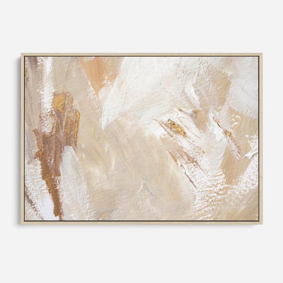 Obraz w ramie 70x50 - Elegancja w Złocistym Chaosie - złoto beż, abstrakcja - rama drewno