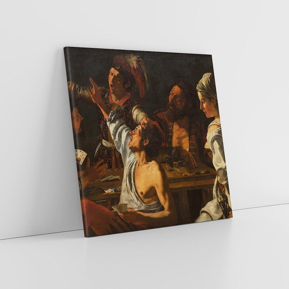 Obraz na płótnie 50x50 - Card and Backgammon Players (ok. 1595), Caravaggio - reprodukcja, obraz na płótnie