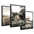 Zestaw obrazy w ramie 30x40 galeria - Domki, pola, łąki, w, sepii - rama czarna