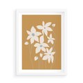 Plakat w ramie 50x70 - Kwiatowy Spektakl - minimalistyczne kwiaty, na pomarańczowym tle - rama biała