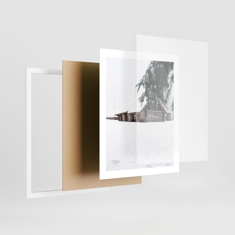 Plakat w ramie 40x50 - Zimowy Azyl - domek w górach, śnieg - rama biała