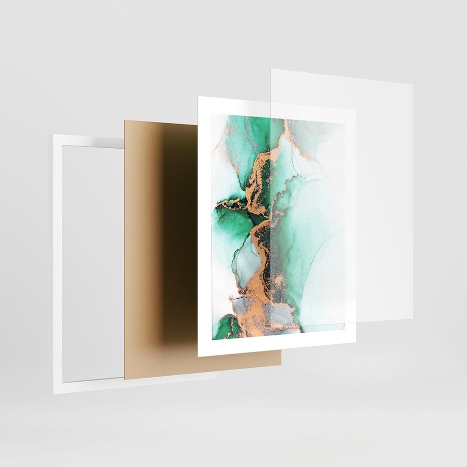 Plakat w ramie 40x50 - Marmur, Zieleń i Złoto - marmur, zieleń i złoto - rama biała