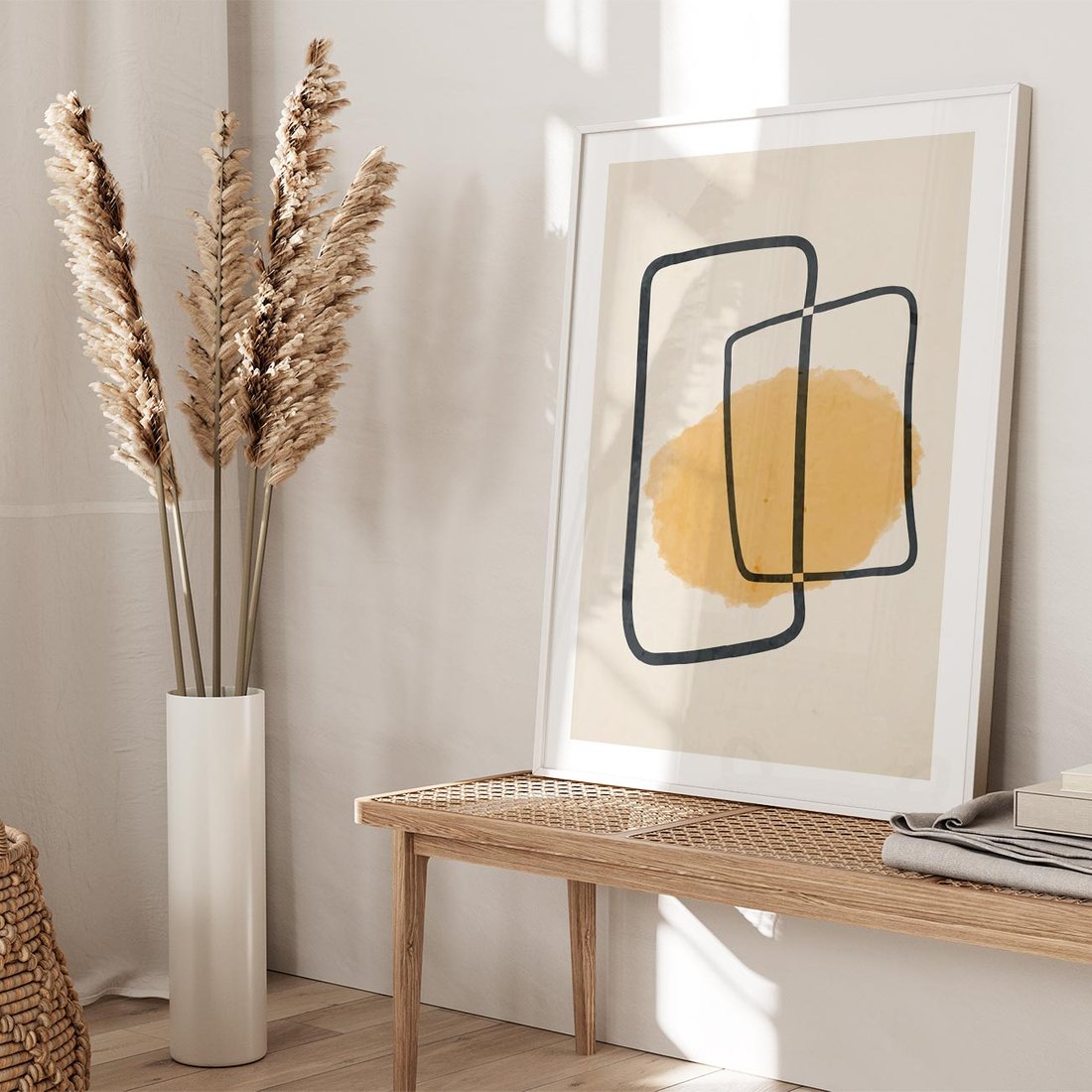 Plakat w ramie 40x50 - Rozkwitające Formy - abstrakcyjne nieregularne kształty, minimalistyczny plakat - rama biała