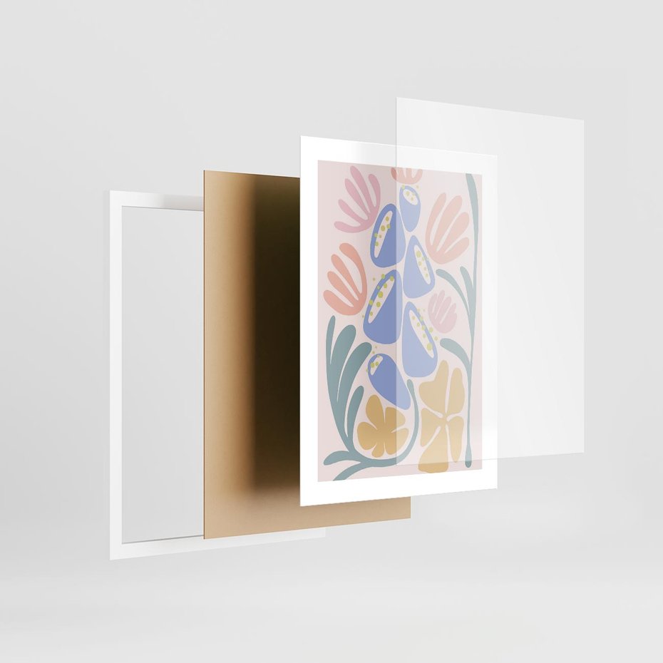 Plakat w ramie 30x40 - Minimalistycznie i Pastelowo - pastelowe kwiaty, na beżowym tle - rama biała