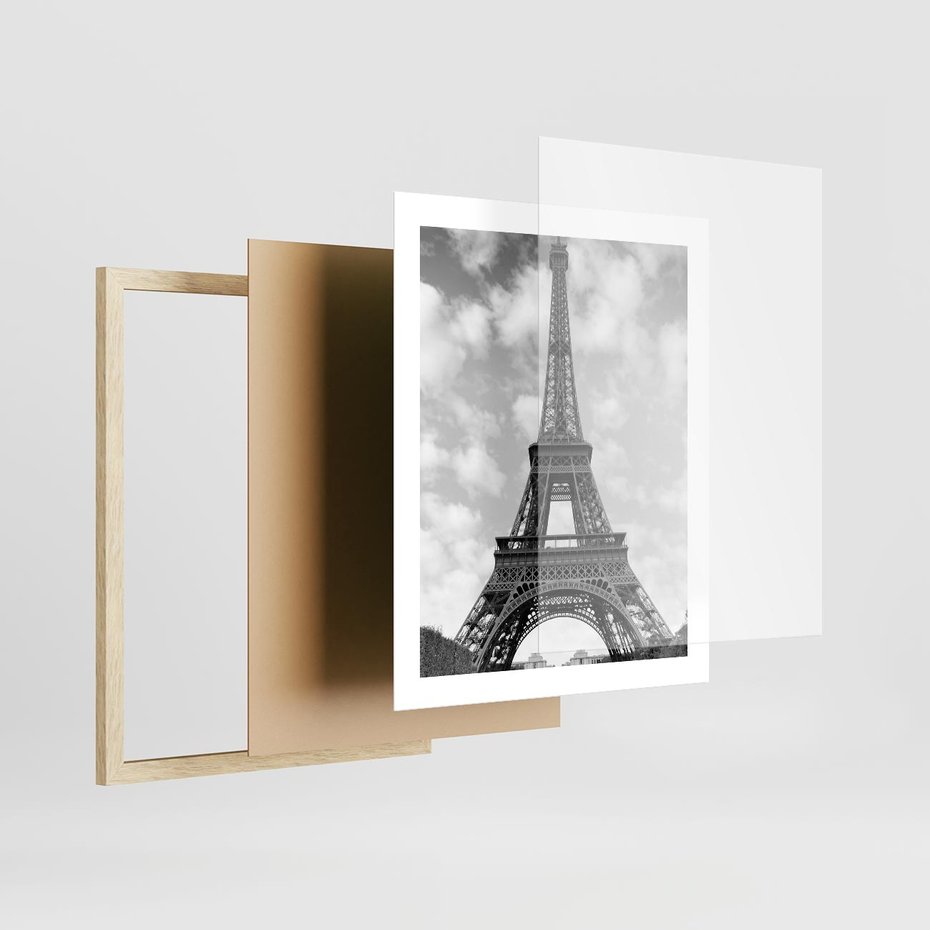 Plakat w ramie 40x50 - Nocna panorama Paryża z wieżą Eiffla - Eiffla, Paryż - rama drewno