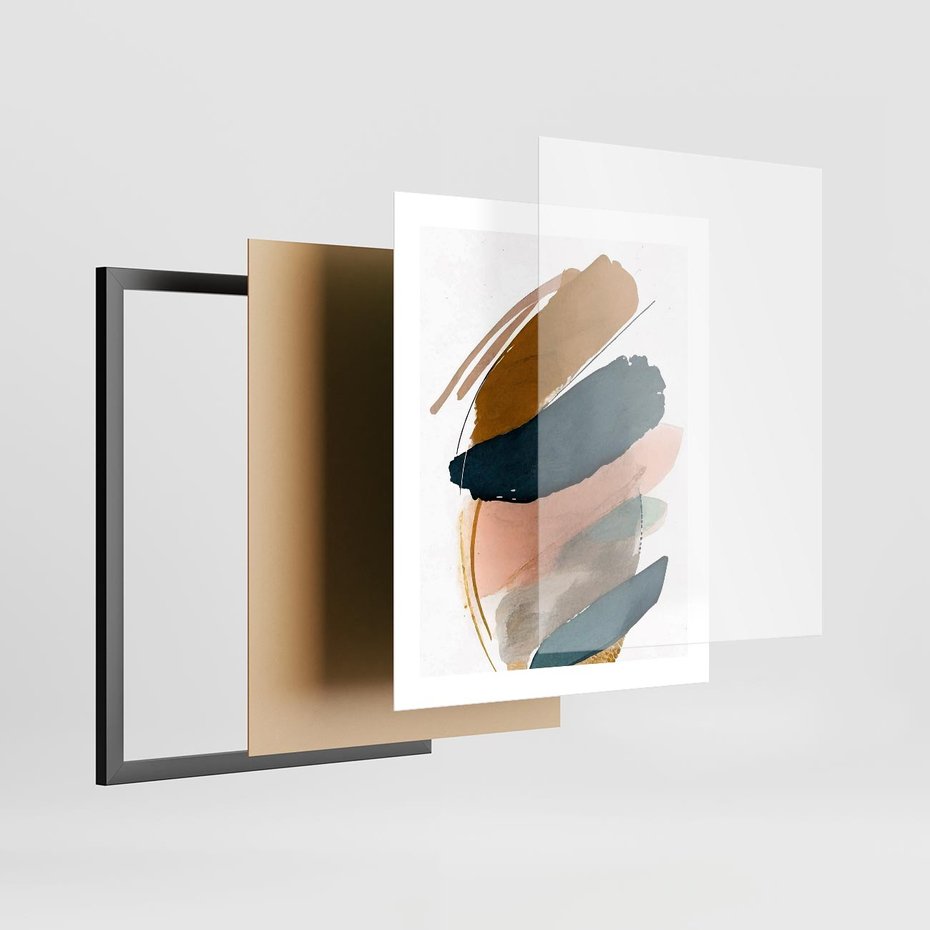 Plakat w ramie 40x50 - Migocące Impresje Przestrzeni - abstrakcyjny obraz, kolory ciepłe - rama czarna