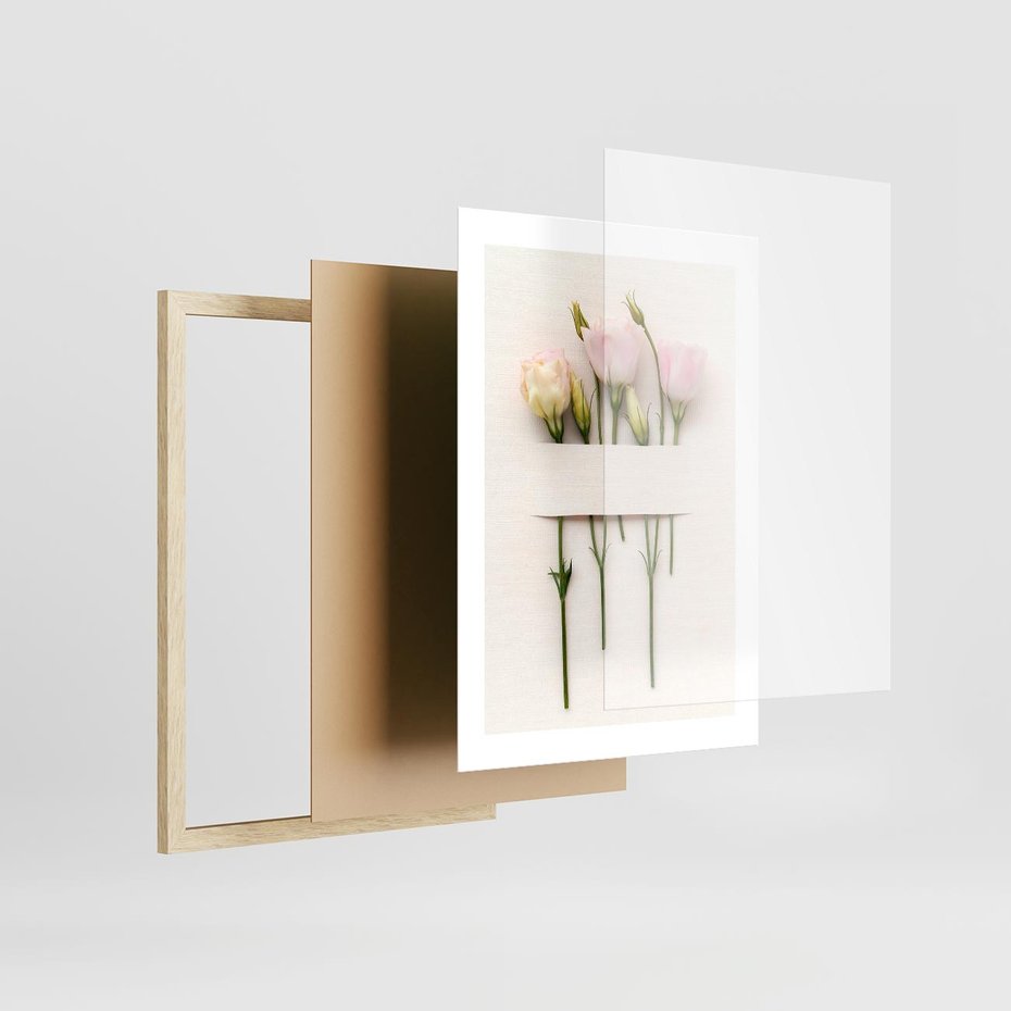 Plakat w ramie 30x40 - Białe kwiatowe uniesienia - białe, kwiaty - rama drewno