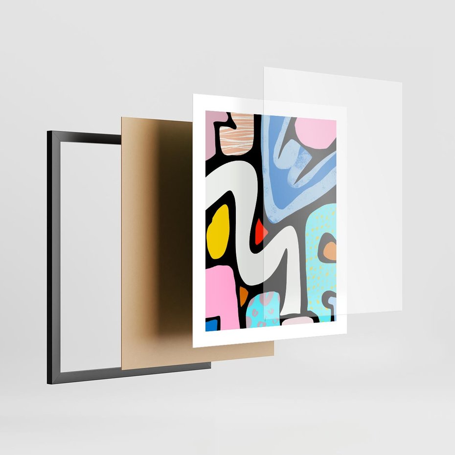 Plakat w ramie 40x50 - Komiksowe Formy - abstrakcyjne formy, komiksowy styl - rama czarna