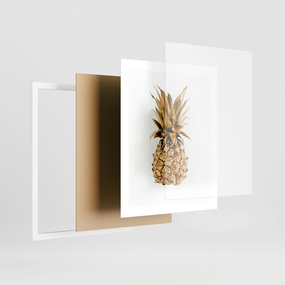 Plakat w ramie 40x50 - Ekskluzywny Akcent - złoty, ananas - rama biała