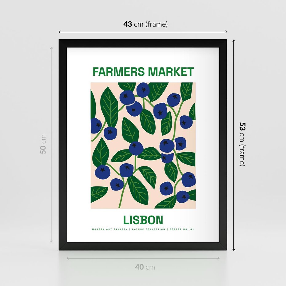 Plakat w ramie 40x50 - Migotliwe Przestrzenie - borówki, jagody - rama czarna