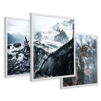 Zestaw obrazy w ramie 40x50 galeria - Zima, góry, suche, trawy, boho - rama biała