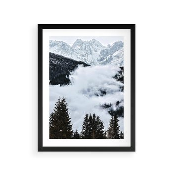 Plakat w ramie 30x40 - Zimowa Magia Gór: Śnieżne Szczyty - grajobraz górski, zima - rama czarna