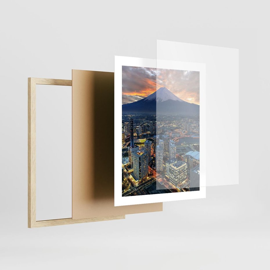 Plakat w ramie 40x50 - Miasto na Górnym Horyzoncie - miasto, góry - rama drewno