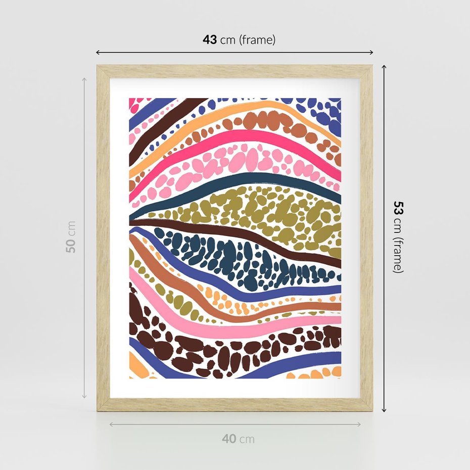 Plakat w ramie 40x50 - Wibracje Plam - kolorowe wzory, tęczowe żywe kolory - rama drewno