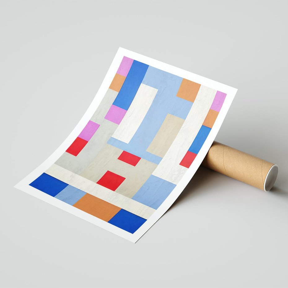 Plakat bez ramy 50x70 - Bezczasowe Przenikanie Kształtów - abstrakcyjne geometryczne kształty, olejny obraz