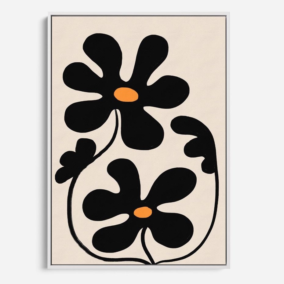 Obraz w ramie 80x120 - Wyjątkowość Boho - minimalistyczny abstrakcyjny obraz, prymitywne kwiaty - rama biała