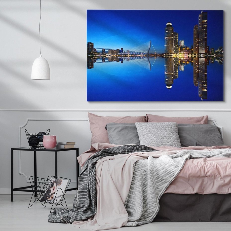 Obraz na płótnie 120x80 - Miasto nocą nad wodą - miasto, noc