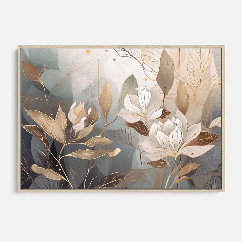 Obraz w ramie 70x50 - Ekspresjonistyczny deszcz uczuć - grafika, złote kwiaty - rama drewno