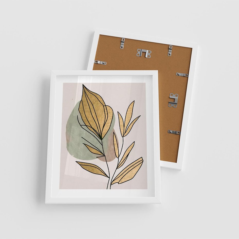 Plakat w ramie 40x50 - Rozkwitające Wnętrza Światła - abstrakcyjny obraz boho, liście - rama biała