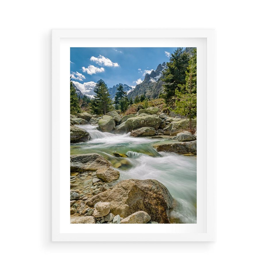 Plakat w ramie 50x70 - Górski strumyk w harmonii - strumyk, górski - rama biała