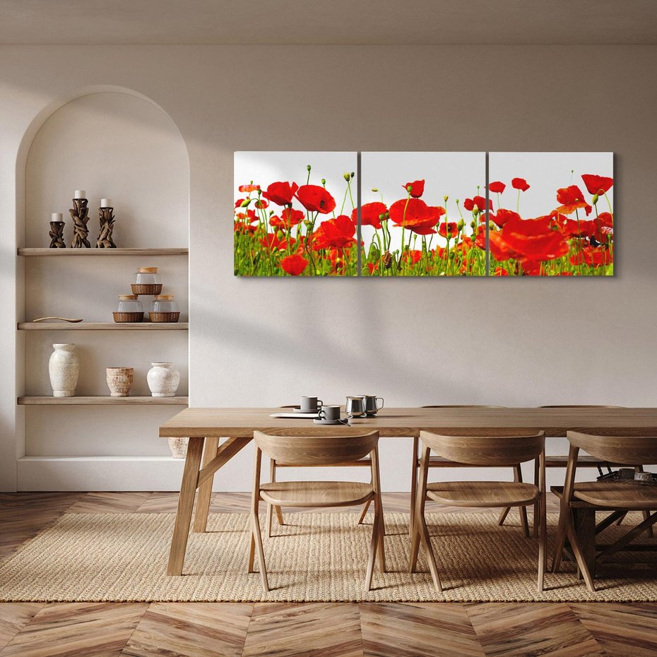 Obraz na płótnie 120x40 - Bujne maki na malowniczej łące - mak, maki