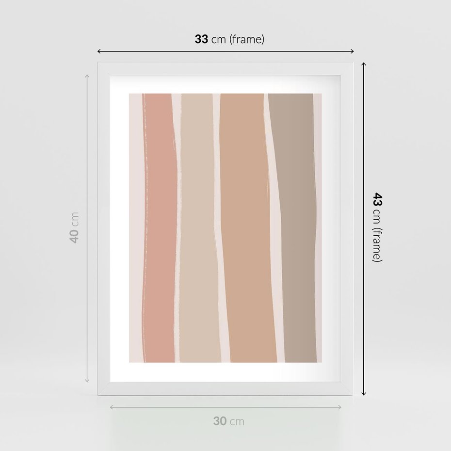 Plakat w ramie 30x40 - Tęczowa Zgaszona Aura - abstakcyjne tęczowe pasy, delikatne odcienie beżu - rama biała