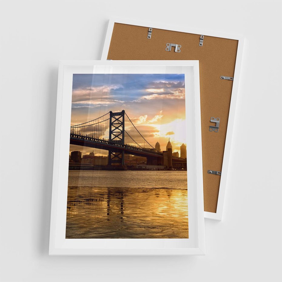 Plakat w ramie 50x70 - Most w mieście - most, miasto - rama biała