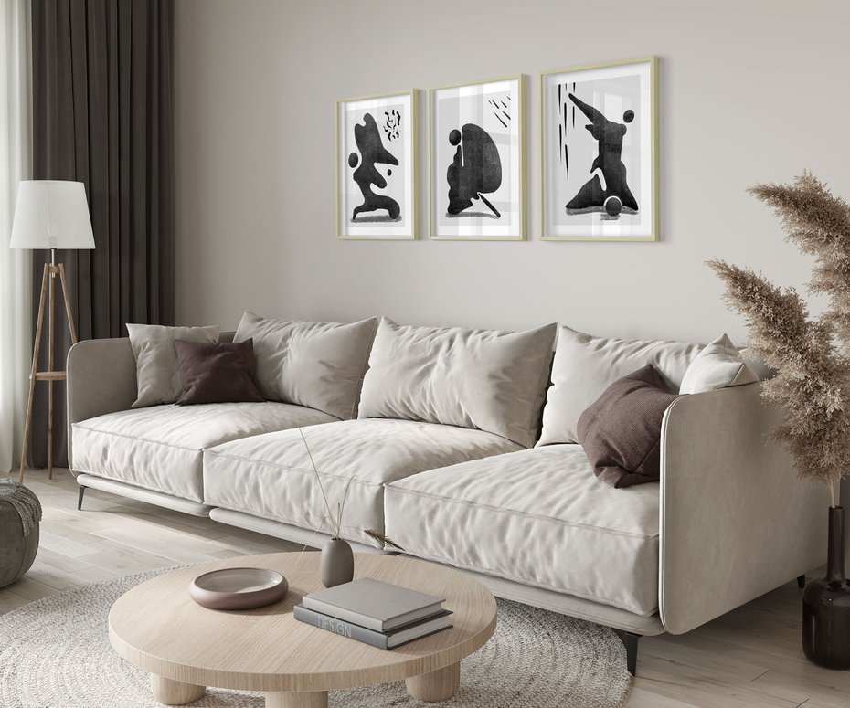 Zestaw obrazy w ramie 50x70 galeria - Nowoczesne, minimalistyczne, grafiki - rama drewno