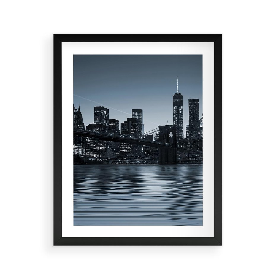 Plakat w ramie 40x50 - Nocne pejzaże miasta - miasto, nocą - rama czarna