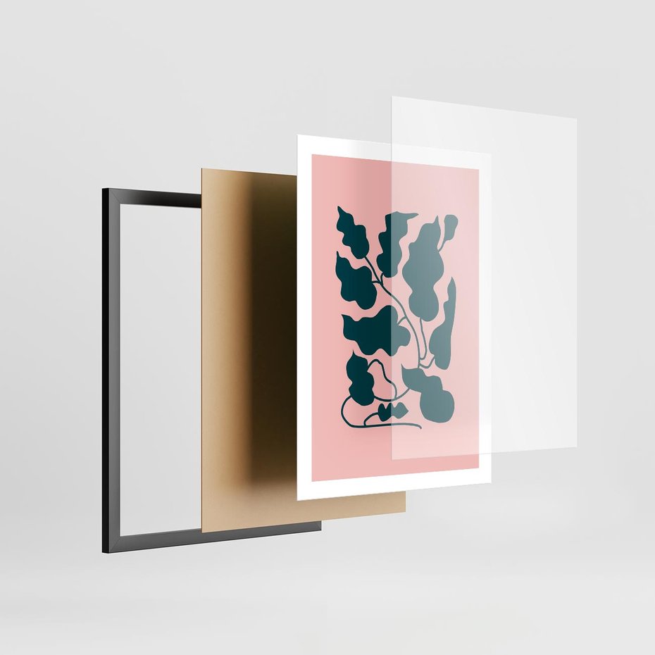 Plakat w ramie 50x70 - Kształty Nieznanego Świata - abstrakcyjne liście, boho styl - rama czarna