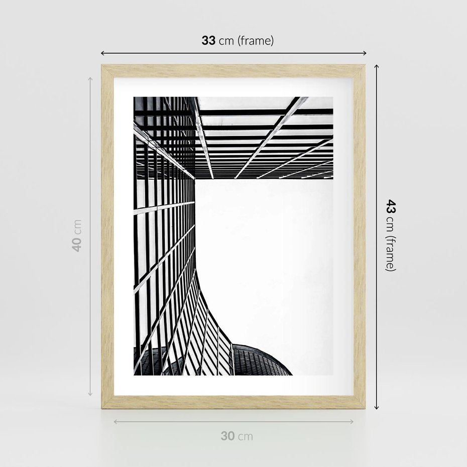 Plakat w ramie 30x40 - Minimalizm Wysokości - architektura, czarno białe zdjęcie - rama drewno