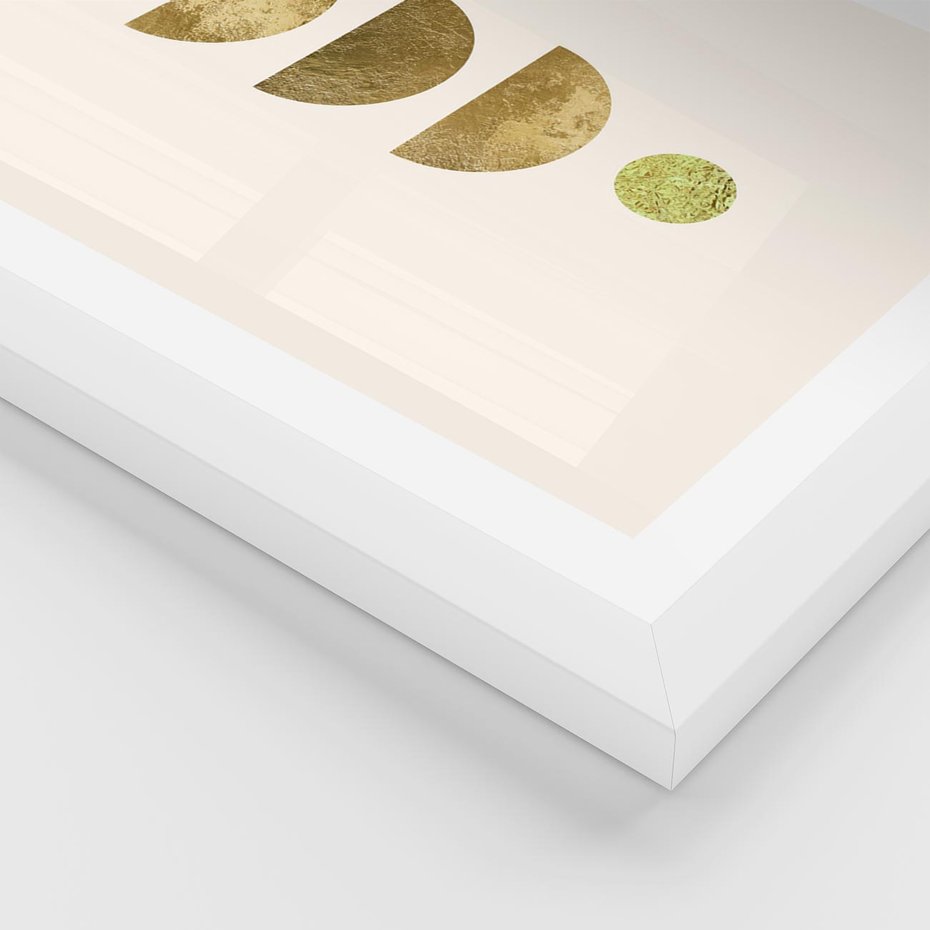 Plakat w ramie 40x50 - Harmonijne Odbicia - geometryczne złote kształty, tekstura - rama biała