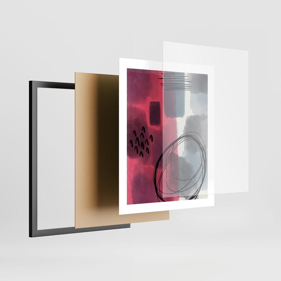 Plakat w ramie 40x50 - Formy w Różu i Granacie - abstrakcja, różne formy - rama czarna