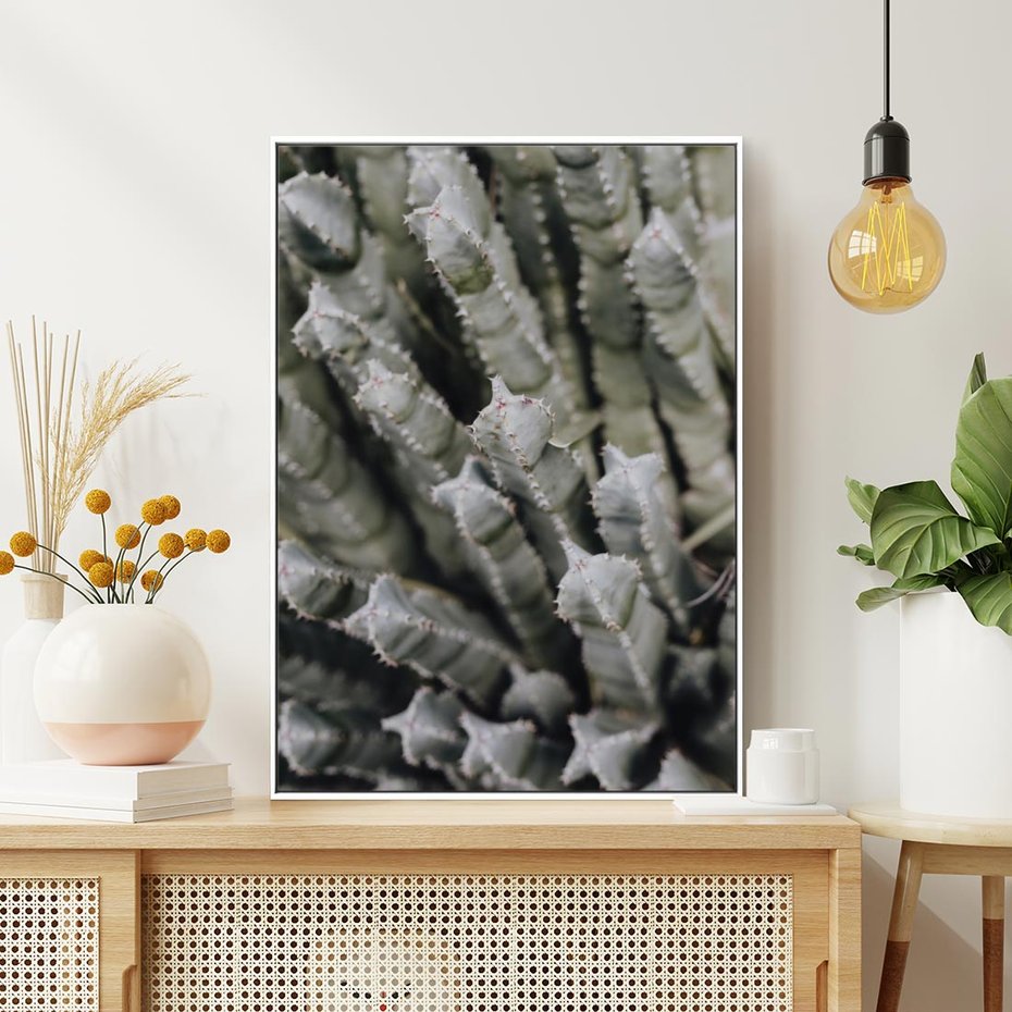 Obraz w ramie 50x70 - Boho kaktusy na pustyni - kaktusy, pustynia - rama biała