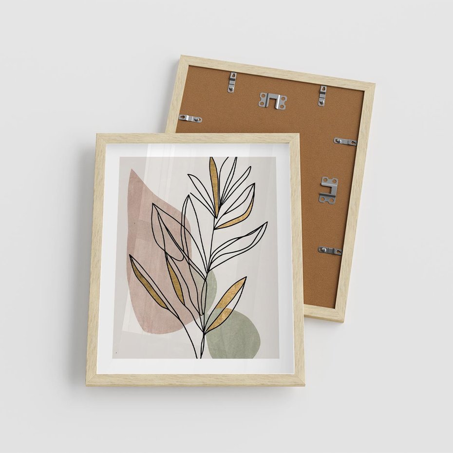 Plakat w ramie 40x50 - Impulsy Subtelnej Harmonii - abstrakcyjny obraz boho, liście - rama drewno