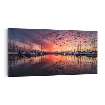 Obraz na płótnie 120x60 - Morze, fale i skały - zachód słońca,