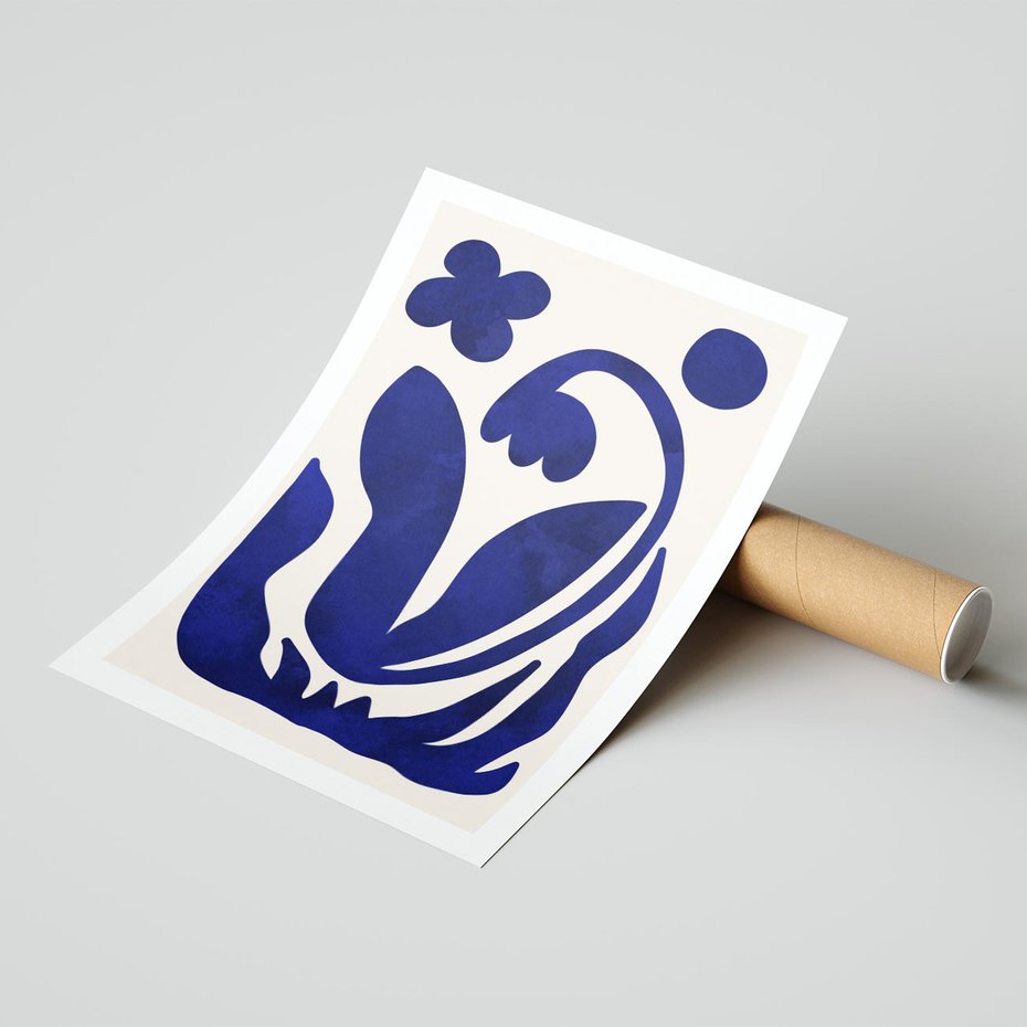 Plakat bez ramy 50x70 - Bezgraniczne Echa Serca - abstrakcyjny obraz plakat, dziwne niebieskie kształty przypominają kwiat