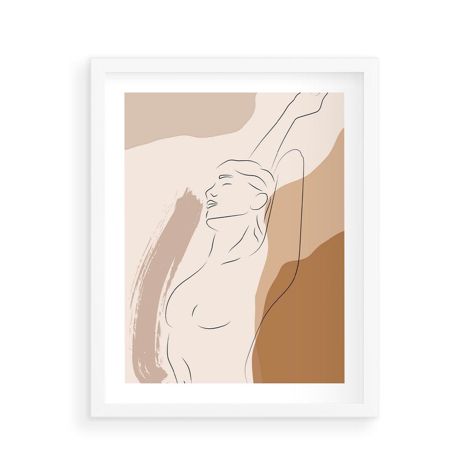 Plakat w ramie 40x50 - Sztuka Nagiej Formy - szkic nagiej kobiety, kolory beżowe - rama biała